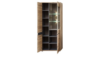Wohnwand Innostyle aus Holz in Holzfarben Wohnzimmer Serie Bellano - Wohnwand mit Beleuchtung Viking Oak Nachbildung & Graphit Nachbildung - dreiteilig, Breite ca.  322 cm