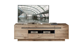 Wohnwand Innostyle aus Holz in Holzfarben Wohnzimmer Serie Bellano - Wohnwand mit Beleuchtung Viking Oak Nachbildung & Graphit Nachbildung - dreiteilig, Breite ca.  322 cm