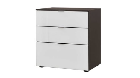 Nachtkommode Staud aus Glas in Weiß STAUD Nachtkommode Media Alpinweiß & Vulkan - drei Schubladen, Höhe ca. 58 cm