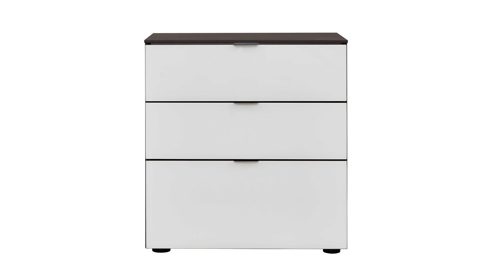 Nachtkommode Staud aus Glas in Grau STAUD Nachtkommode Media Alpinweiß & Vulkan - drei Schubladen, Höhe ca. 53 cm