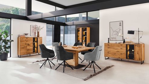 Esstisch Mca furniture aus Holz in Holzfarben Wohnprogramm Arezzo - Ausziehtisch Wildeiche & Anthrazit - ca. 180 x 100 cm