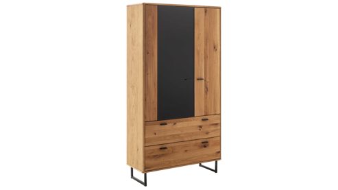 Vitrine Mca furniture aus Holz in Holzfarben Wohnprogramm Arezzo - Kombivitrine Wildeiche & Anthrazit - zwei Türen, zwei Schubladen, Breite ca. 100 cm