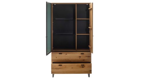 Vitrine Mca furniture aus Holz in Holzfarben Wohnprogramm Arezzo - Kombivitrine Wildeiche & Anthrazit - zwei Türen, zwei Schubladen, Breite ca. 100 cm