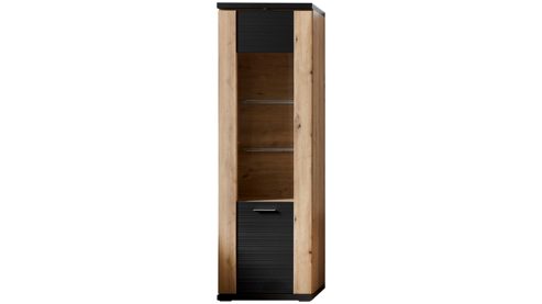 Vitrine Ideal möbel aus Holz in Dunkelgrau Wohnprogramm Manhattan - Vitrine Grau & Eiche Artisan – eine Tür, links