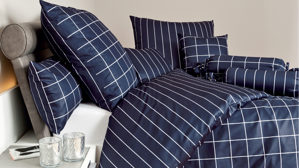 Bettwäsche-Set Janine® aus Naturfaser in Dunkelblau Janine Bettwäsche-Set Nachtschattenblau - ca. 155 x 220 cm