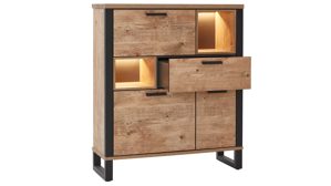 Highboard WOODS & TRENDS aus Holz in Holzfarben WOODS & TRENDS Esszimmer Serie Perth - Highboard Scheunenholz & Schwarz - drei Türen, eine Schublade, Breite ca. 120 cm