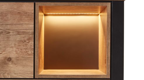 Highboard WOODS & TRENDS aus Holz in Holzfarben WOODS & TRENDS Esszimmer Serie Perth - Highboard Scheunenholz & Schwarz - drei Türen, eine Schublade, Breite ca. 120 cm