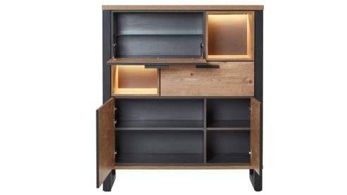 Highboard WOODS & TRENDS aus Holz in Holzfarben WOODS & TRENDS Esszimmer Serie Perth - Highboard Scheunenholz & Schwarz - drei Türen, eine Schublade, Breite ca. 120 cm