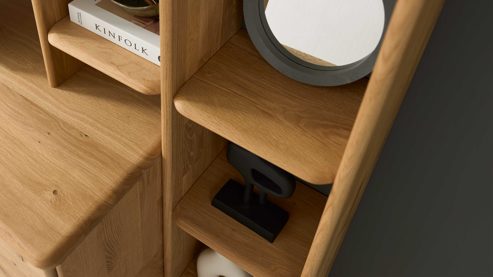 Wohnwand Interliving aus Holz in Holzfarben Interliving Wohnzimmer Serie 2028 - Wohnwand Wildeiche - vierteilig, Länge ca. 335 cm