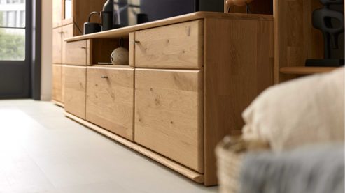 Lowboard Interliving aus Holz in Holzfarben Interliving Wohnzimmer Serie 2028 - Lowboard Wildeiche - zwei Türen, eine Schublade, Breite ca. 205 cm