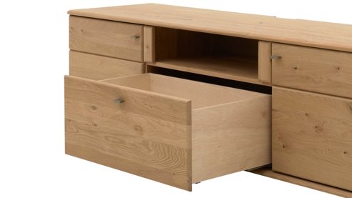 Lowboard Interliving aus Holz in Holzfarben Interliving Wohnzimmer Serie 2028 - Lowboard Wildeiche - zwei Türen, eine Schublade, Breite ca. 205 cm