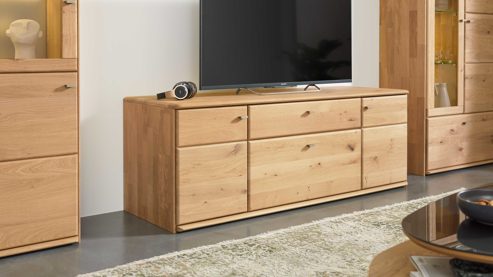 Lowboard Interliving aus Holz in Holzfarben Interliving Wohnzimmer Serie 2028 - Lowboard Wildeiche - zwei Türen, zwei Schubladen, Breite ca. 162 cm