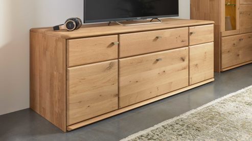 Lowboard Interliving aus Holz in Holzfarben Interliving Wohnzimmer Serie 2028 - Lowboard Wildeiche - zwei Türen, zwei Schubladen, Breite ca. 162 cm