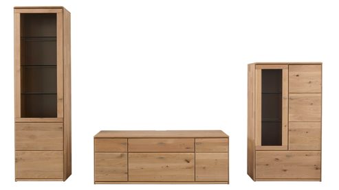 Wohnwand Interliving aus Holz in Holzfarben Interliving Wohnzimmer Serie 2028 - Wohnwand 0001 Wildeiche - dreiteilig, Länge ca. 337 cm