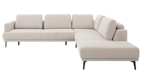 Ecksofa Interliving aus Stoff in Weiß Interliving Sofa Serie 4450 - Ecksofa ecrufarbener Webstoff LongLife Easy & schwarze Metallfüße - Stellfläche ca. 300 x 257 cm