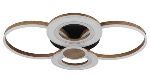 Deckenleuchte Interliving aus Metall in Holzfarben Interliving Leuchten Serie 9345 - Deckenleuchte Mattweiß, Mattschwarz & holzfarbenes Aluminium - Länge ca. 106 cm