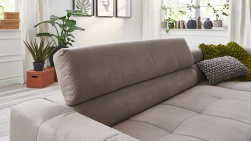 Ecksofa SOFAkultur aus Stoff in Hellgrau SOFAkultur Programm SK 745 - Ecksofa silberfarbener Bezug Velvet - Stellfläche ca.  276 x 219 cm