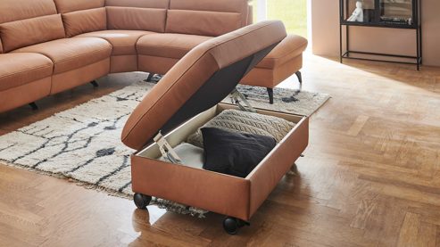 Funktionshocker comfortmaster besser sitzen, liegen, leben aus Leder in Hellbraun Comfortmaster Spektra 1480 - Funktionshocker mit Rollen honigfarbenes LongLife-Leder Rustika LG 24 – ca. 113 x 70 cm