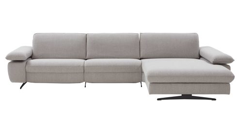 Ecksofa comfortmaster besser sitzen, liegen, leben aus Stoff in Hellgrau Comfortmaster Spektra 1488 - Relax-Wohnlandschaft mit vielen Funktionen hellgraues Flachgewebe Loop 02 jet – Stellfläche ca. 344 x 182 cm