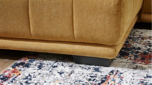 Ecksofa KAWOO aus Stoff in Gelb KAWOO Serie 7587 - Ecksofa mit Kopfpolsterverstellung gelbgoldene Chenille XBO 05 & schwarze Metallfüße - Stellfläche ca. 207 x 301 cm