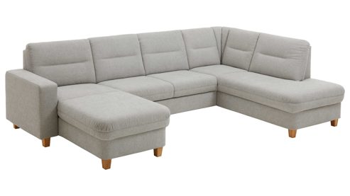 Ecksofa KAWOO aus Stoff in Hellgrau KAWOO Serie Cliff - Ecksofa als Wohnlandschaft platingraue Chenille - Stellfläche ca. 300 x 198 cm