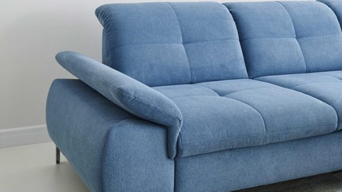Ecksofa KAWOO aus Stoff in Blau KAWOO Serie 7178 - Ecksofa bzw. Polsterecke mit Funktionen eisblaue Chenille XBO-26 – Stellfläche ca. 319 x 240 cm