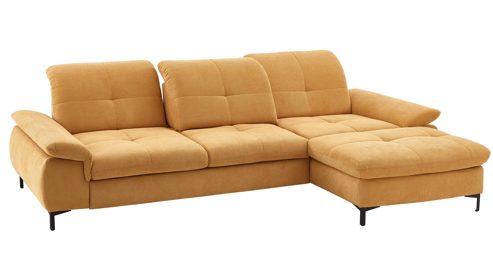 Ecksofa KAWOO aus Stoff in Gelb KAWOO Serie 7178 - Ecksofa bzw. Polsterecke mit Funktionen goldgelbe Chenille XBO 05 – Stellfläche ca. 300 x 203 cm