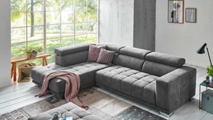 Ecksofa KAWOO aus Stoff in Anthrazit KAWOO Serie 7587 - Ecksofa bzw. Polstermöbel anthrazitfarbene Chenille XBO 9 – Stellfläche ca. 207 x 301 cm