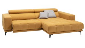 Ecksofa KAWOO aus Stoff in Gelb KAWOO Serie 7536 - Ecksofa mit Funktionen honiggelbe Chenille & schwarze Metallfüße - Stellfläche ca. 278 x 192 cm