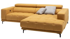 Ecksofa KAWOO aus Stoff in Gelb KAWOO Serie 7536 - Ecksofa mit Funktionen honiggelbe Chenille & schwarze Metallfüße - Stellfläche ca. 278 x 192 cm