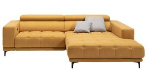 Ecksofa KAWOO aus Stoff in Gelb KAWOO Serie 7536 - Ecksofa mit Funktionen honiggelbe Chenille & schwarze Metallfüße - Stellfläche ca. 278 x 192 cm