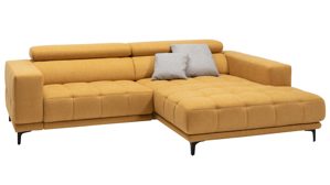 Ecksofa KAWOO aus Stoff in Gelb KAWOO Serie 7536 - Ecksofa mit Funktionen honiggelbe Chenille & schwarze Metallfüße - Stellfläche ca. 278 x 192 cm