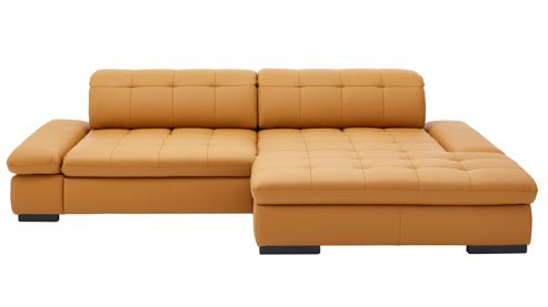 Ecksofa KAWOO aus Leder in Gelb KAWOO Serie Santa Lucia - Ecksofa bzw. Polstermöbel senffarbenes Leder Punch & schwarze Holzfüße - ca. 295 x 199 cm