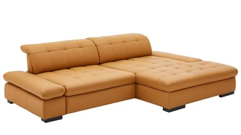 Ecksofa KAWOO aus Leder in Gelb KAWOO Serie Santa Lucia - Ecksofa bzw. Polstermöbel senffarbenes Leder Punch & schwarze Holzfüße - ca. 295 x 199 cm