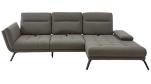 Ecksofa KAWOO aus Stoff in Dunkelgrün KAWOO Serie Dayton - Ecksofa mit Funktion olivfarbenes Flachgewebe Portofino & schwarze Metallfüße – Stellfläche ca. 295 x 192 cm