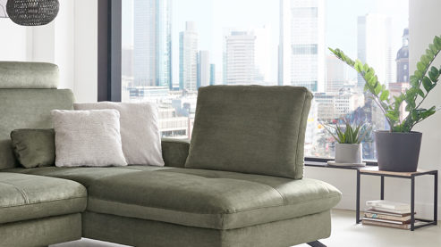 Einzelkissen Megapol aus Stoff in Grün Polsterserie VS-MP1154 - Steckrücken olivfarbener Mikrovelours Isa