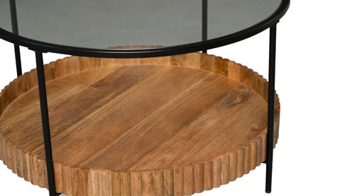 Couchtisch M2 kollektion aus Glas Holz in Holzfarben Couchtisch Jason 2 Mangoholz & Schwarz - Durchmesser ca. 78 cm