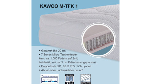Federkernmatratze KAWOO aus Stoff in Weiß KAWOO Mikro-Taschenfederkernmatratze M-TFK1 Härtegrad 2 - Liegefläche ca. 90 x 200 cm