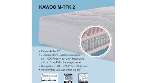 Federkernmatratze KAWOO aus Stoff in Weiß KAWOO Mikro-Taschenfederkernmatratze M-TFK2 Härtegrad 2 - Liegefläche ca. 90 x 200 cm