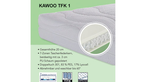 Federkernmatratze KAWOO aus Stoff in Weiß KAWOO Taschenfederkernmatratze TFK1 Härtegrad 2 - Liegefläche ca. 90 x 200 cm