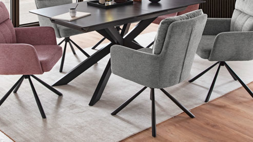 Polsterstuhl Mca furniture aus Stoff in Grau Polsterstuhl Utica mit Drehfunktion graue Chenille & mattschwarzes Metall