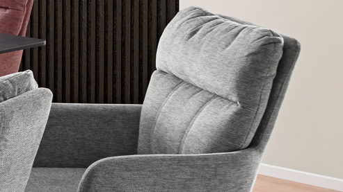 Polsterstuhl Mca furniture aus Stoff in Grau Polsterstuhl Utica mit Drehfunktion graue Chenille & mattschwarzes Metall