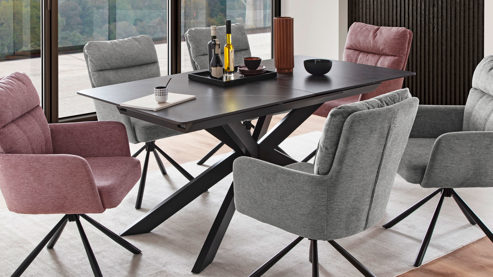 Auszugtisch Mca furniture aus Keramik in Anthrazit Auszugtisch Bonanza anthrazitfarbene Keramikplatte & schwarzes Metall – ca. 160 - 200 x 90 cm