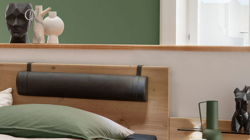 Kopfstütze PARTNERRING COLLECTION aus Stoff in Dunkelgrau PARTNERRING COLLECTION Schlafzimmerprogramm Pasadena – Polsterrollen-Set graphitfarbenes Kunstleder - zweiteilig