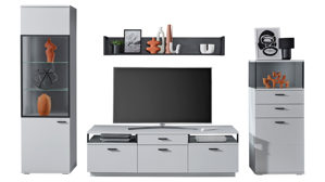 Wohnwand MIVIVO aus Holz in Weiß MIVIVO Wohnmöbel Juno - Wohnwand Weiß & Grau - vierteilig, Breite ca. 320 cm