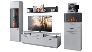 Wohnwand MIVIVO aus Holz in Weiß MIVIVO Wohnmöbel Juno - Wohnwand Weiß & Grau - vierteilig, Breite ca. 320 cm