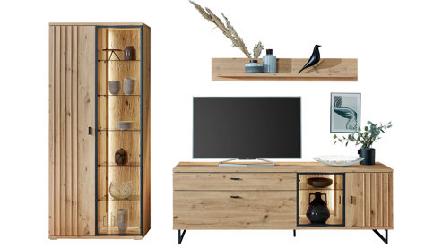 Wohnwand PARTNERRING COLLECTION aus Holz in Holzfarben PARTNERRING COLLECTION Wohnmöbel Binz - Wohnwand Eiche Artisan - dreiteilig, Breite ca. 305 cm