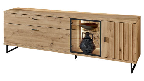 Wohnwand PARTNERRING COLLECTION aus Holz in Holzfarben PARTNERRING COLLECTION Wohnmöbel Binz - Wohnwand Eiche Artisan - dreiteilig, Breite ca. 305 cm