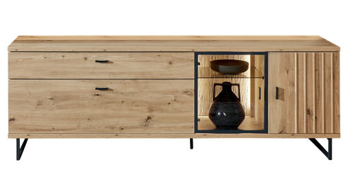 Lowboard PARTNERRING COLLECTION aus Holz in Holzfarben PARTNERRING COLLECTION Wohnmöbel Binz - Lowboard als Medienmöbel Eiche Artisan - zwei Türen, zwei Schubladen, Länge ca. 205 cm