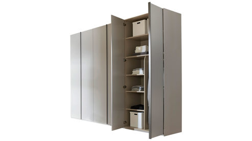 Kleiderschrank Rauch aus Holz in Hellgrau rauch ORANGE Schranksystem Skat - Kleiderschrank mit Inneneinteilung Seidengrau - sechs Türen, Breite ca. 301 cm